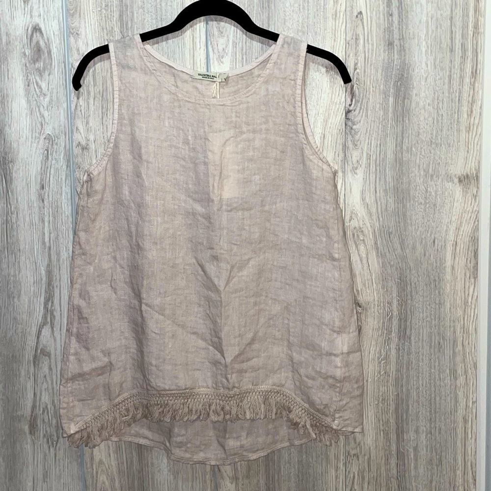 Valentina Naldi Women's Italian Linen Sleeveless Top Fringe Detail Sz S Tan